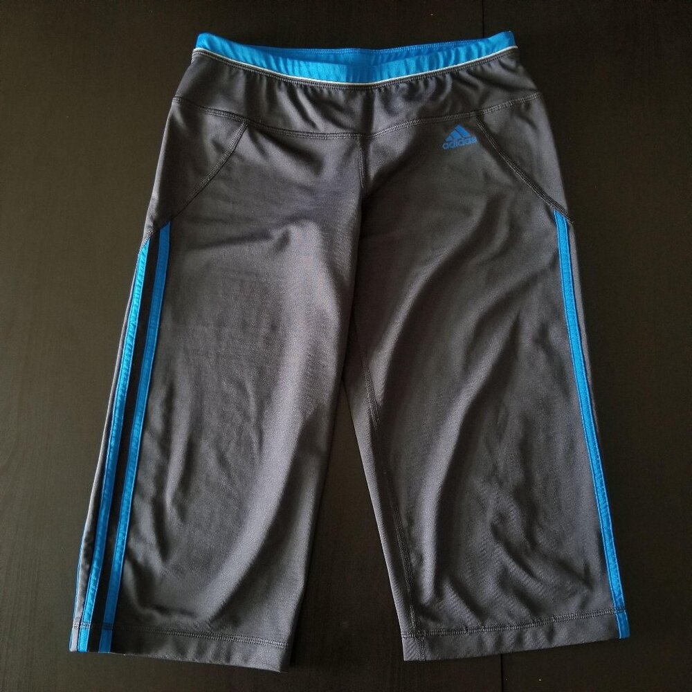 Adidas Climalite Gray & Blue Capri Leggings Womens S Polyester/Spandex